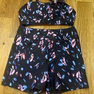 Floral Black Sports Bra and Shorts Set